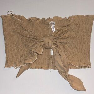 Tan Strapless Top with Bow Detail